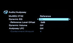 Home theatre receiver showing Audyssey Dynamic EQ setup item